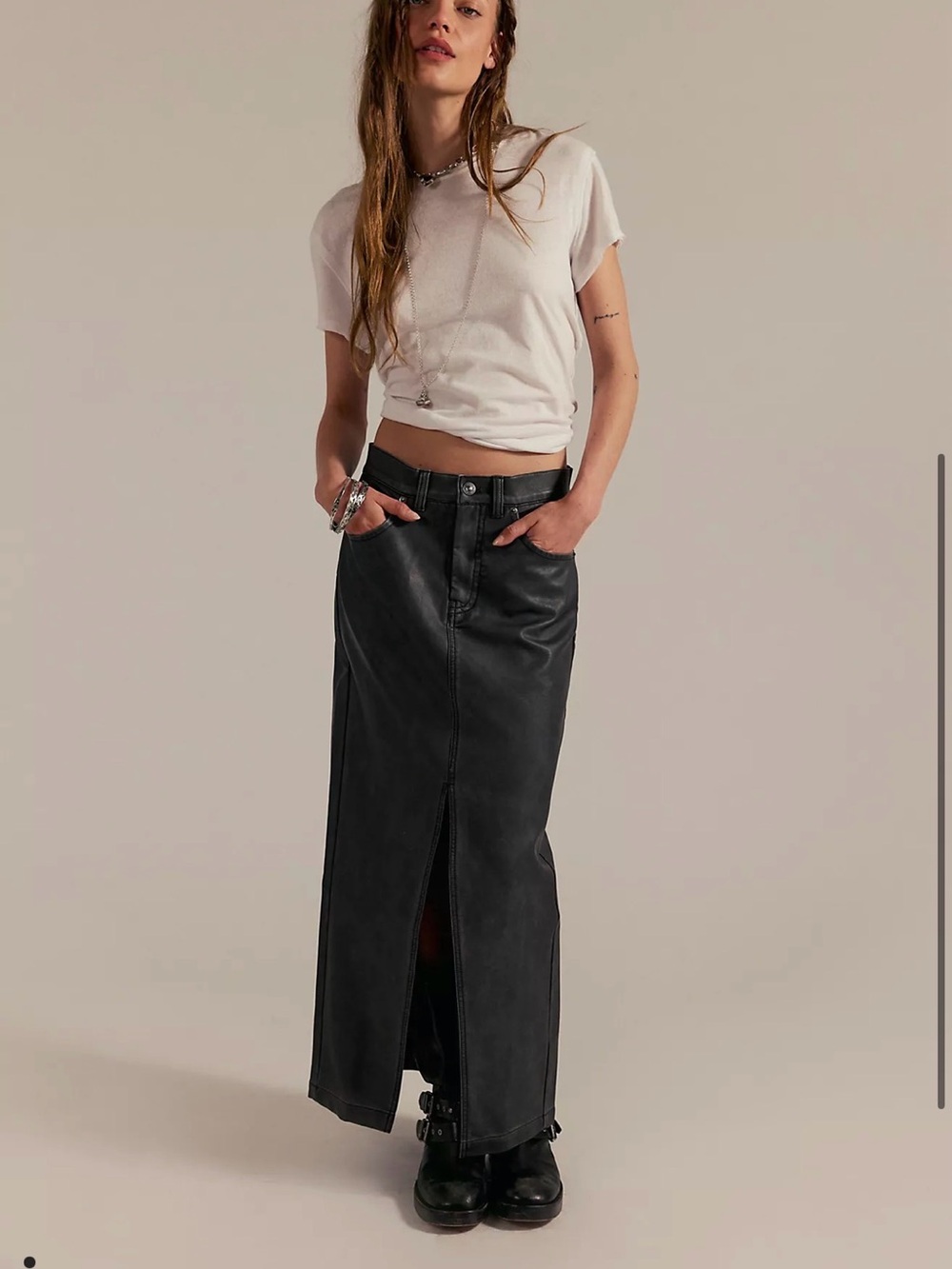 NWT We the Free Free People Nothing Better Vegan Leather Maxi Skirt 2